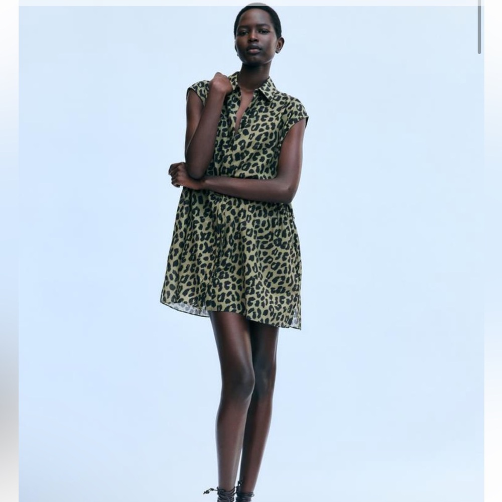 ZARA SHORT DRESS WITH ANIMAL PRINT ZW COLLECTION SIZE SMALL NWT Oversized